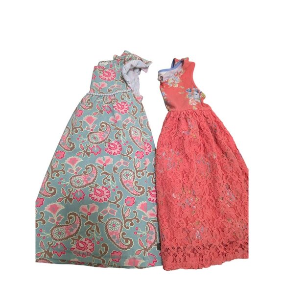 Matilda Jane Set Of 2 Coral & Aqua Floral Girls Dresses Size 6